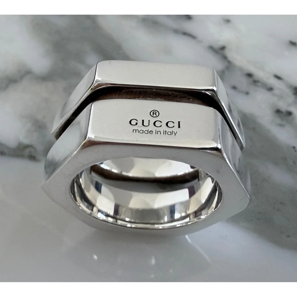 Gucci Trademark Sterling Silver Bolt Ring D 796390, Size 15 (US 7.25)